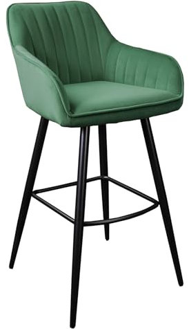 invicta INTERIOR Edler Barhocker Turin smaragdgrün Samt mit Ziersteppung Barstuhl mit Armlehne Hocker Tresenstuhl