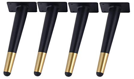 Drenky Möbelfüße 20cm Metall 4 Stück, Füße Für Möbel Gold Und Schwarz Schrankfüsse Schräg Rund Mit No-Slip Silent Base Aus Edelstahl Mit Schrauben Für Schrank Kommode Sofa Und Stuhl