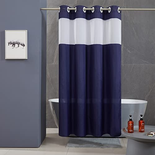 Furlinic Oeillet Rideau de Douche,180x180 cm,Tissu Polyester,Lesté,Anti Moisissure,Bleu Marine,Grand Rideaux Baignoire pour Salle de Bain,Antibactérien,Transparent,Impermeable,Lavable en Machine