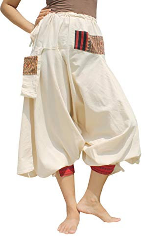 RaanPahMuang Japanische Formelle Edo Courtesan Hose mit gebundenen Bündchen und gewebten Patches - Weiß - X-Groß