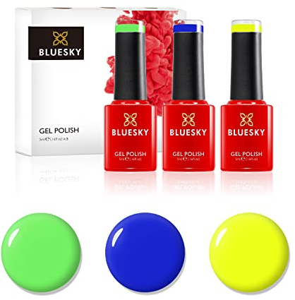 BLUESKY Gel Polish, Gel Nagellack Set, Rainbow Brights. Sorbet Zest Neon34, Apple Green Neon10, Blue Bamboo Neon32. 3 x 5 ml Grun, Blau(Aushärtung unter UV-/LED Lampe erforderlich) er Pack(x)