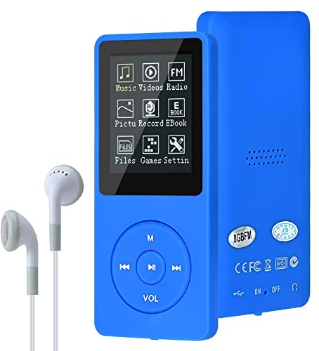 MP3-Player, MP3/MP4 digitaler Musik-Player, Lychee Upgrade, 8 GB, tragbarer HiFi-Sound, Musik-Player mit Musik/Video/Sprachaufnahme/FM-Radio/E-Book-Reader, unterstützt bis zu 64 GB (blau)