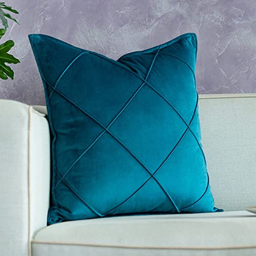 1 Stück Samt Kissenbezug 50X50 cm, Modern Sofakissenbezug, Weich Dekorative Dekokissen Gitter Zierkissenbezüge Kissenbezüge für Sofa Kissen Wohnzimmer,Teal Blue,50X50 cm