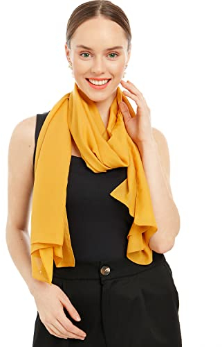 Shawl Factory Chiffon Schal Damen Senf - Seidenweich und Federleicht - Eleganter Halstuch Schal - Polyester Tuch Halstuch Damen Frühling Sommer - Pflegeleichtes Schaltuch - Damenschal Leicht (Senf)
