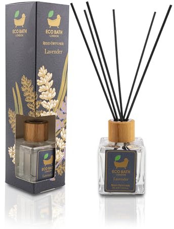 Eco Bath London French Lavender Reed Diffuser - Luxurious Home Fragrance with Natural Essential French Lavender Oil, 100ml (3.38 Fl.Oz)