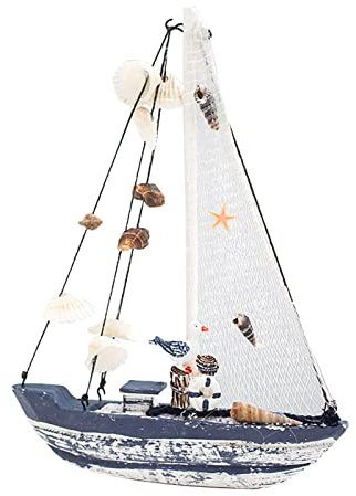Generic Home Nautische Holz-Segelboot-Verzierung Strand-Dekoration Retro-Holz-Segelboot-Strand-Verzierung Küche-Badezimmer-Büro-Party-Center-Dekoration Drahtkörbe Aufbewahrung (B, M)