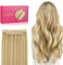 WENNALIFE Secret Hair Extensions Echthaar, 30cm 12 Inch 70g Hellblond Highlights Goldblond Remy Haarverlängerung Echthaar Wire Hair Extensions Unsichtbare Draht Extensions