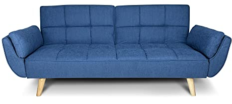 SAMIRA Divano letto clic clac in tessuto blu - Divano 3 posti mod. Ambra piede legno naturale