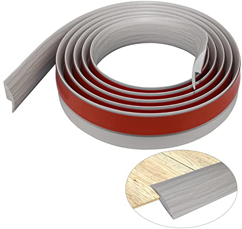 Übergangsprofil selbstklebend Boden und Teppich Laminat Vinyl Übergangsschiene Übergangsstreifen für Teppich Schwellenübergang Höhe weniger als 5mm (2m, grau Holzmaserung)