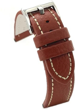 diloy Uhrenarmband Rindsleder mit Bison-Prägung und weißer Naht – Sportlicher Stil – Für robuste Uhren – Größen 18mm 20mm 22mm 24mm 26mm – Schwarz oder Braun 376 Mittleres Braun 22mm