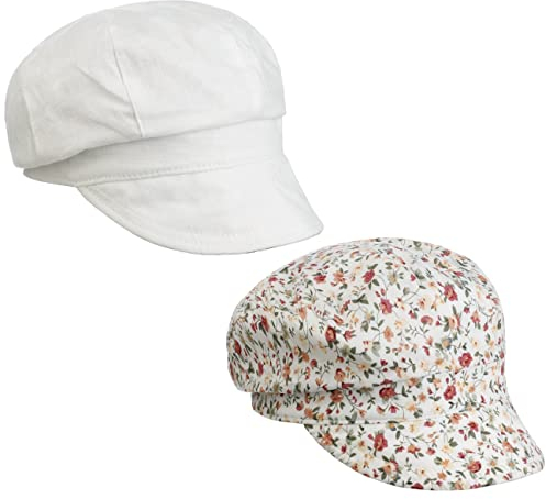 Lipodo Millefleurs Cap Wendemütze Damen - Ballonmütze Seite 1 100% Leinen, Seite 2 100% Baumwolle - Stretchband an Rückseite - Frühjahr/Sommer weiß M (55-56 cm)