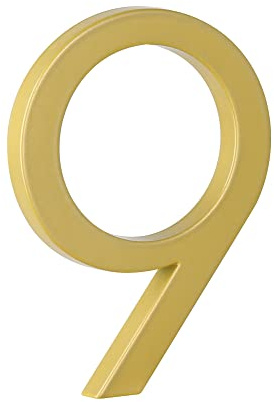 HASWARE Numéro de maison flottant 5 (12 cm) pour extérieur – Plaque d’adresse moderne en alliage de zinc pour jardin, rue et boîte aux lettres (9, Or)