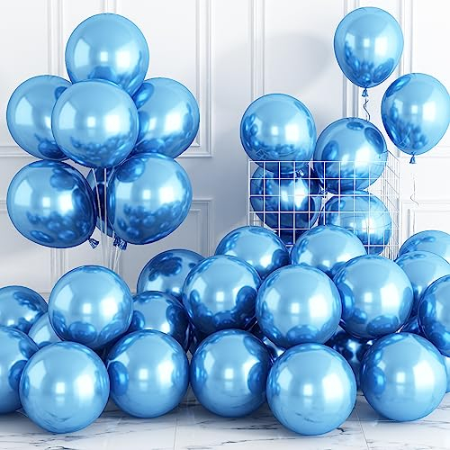 Luftballons Metallic Blau, 30 Stück 12 Zoll Chrom Blau Luftballons, Glänzend Retro Dicke Latex Helium Partyballon Set für Babyparty Hochzeitstag Verlobung Jubiläum Geburtstag Feier Party Dekoration