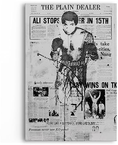 Paul Sinus Newspaper Art Muhammed Ali alte Zeitungsartikel Schwarz Weiß Kunstvoll