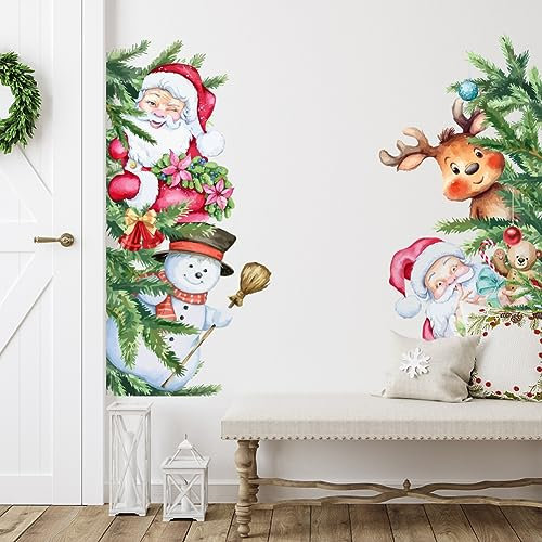 SUPERDANT Decalcomanie da Muro con Babbo Natale Adesivi per Albero di Natale Rimovibili Babbo Natale Renna Pupazzo di Neve Vinile Fai da Te Festa A Casa Festival Decorazione da Parete