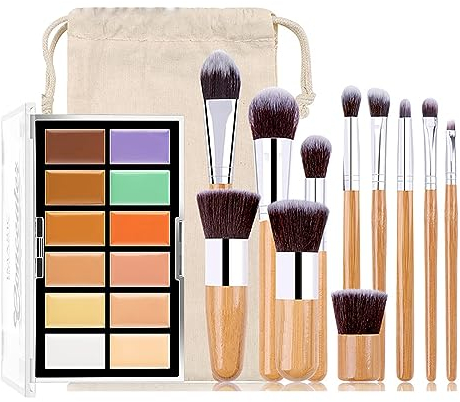 CHSEEO Professionale 12 Colori Coprente Palette, Trucco Per Correzione e Contouring Camouflage Cosmetico Fondotinta Palette in Crema + 11 Pennelli Trucco, Viso Occhi Correttore Coprendo Occhiaie
