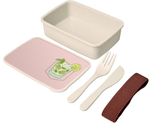 Fabulous Lunch Box Lunchbox mit Besteck, Rosa – Tasche Überraschung Mojito Cocktail Urlaub Aperitif Zeichnung – 700 ml