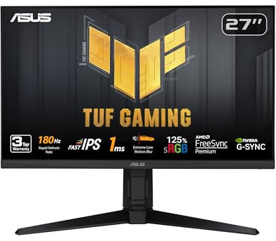 ASUS TUF Gaming Monitor da 27 1080P (VG279QL3A) - Full HD, 180Hz, 1ms, Fast IPS, Extreme Low Motion Blur, FreeSync Premium, compatibile G-SYNC, altoparlanti, DisplayPort, regolabile in altezza, 3