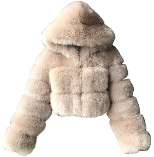 PengGengA Femmes Manteau en Fausse Fourrure Cardigan en Cheveux Synthétiques Manteau en Peluche à Capuche Veste Couleur Unie Shaggy