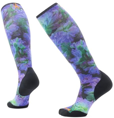 Smartwool Womens Ski Targeted Cushion Electric Lotus Print Over The Calf Socks Black Medium
