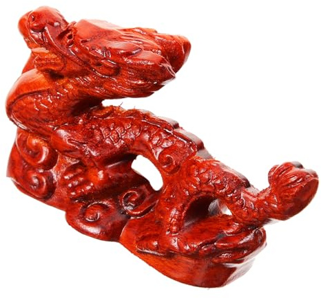 ABOOFAN Chinesische Drachenstatue Aus 12 cm Chinesische Feng-Shui-Drachenstatue Rote Holzfigur Sternzeichen-Maskottchen Skulptur Figur Statue