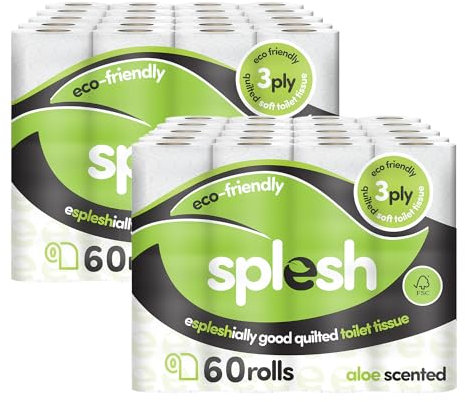 Splesh by Cusheen 3-ply Toilet Roll - Aloe Vera Fragrance (120 Pack) Soft, Quilted Bulk Toilet Rolls, Toilet Tissue and Loo Rolls – Eco-Friendly Toilet Paper Sustainably Crafted in The UK
