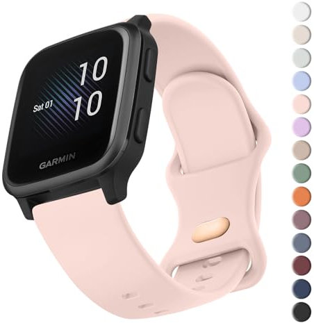Mugust Compatible Strap for Garmin Venu Sq 2/Venu 2 Plus/Vivoactive 5/3 Music, 20mm Adjustable Soft Silicone Strap (Rose)