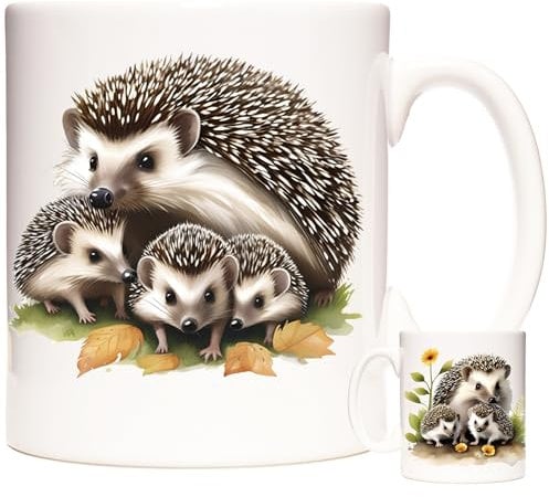 KAZMUGZ Hedgehog Mug, Hedgehog Family Design. White 11oz Ceramic Mug Printed Both Sides for Hedgehog Lovers.