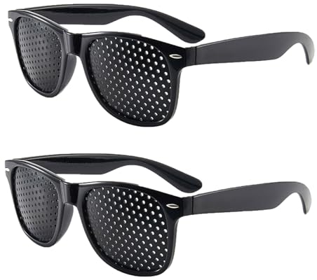Doukesh Lunettes à Grille,Lunettes Sténopéïques,Lunettes à Grille Détente,Lunettes Repos à Sténopé,Lunettes à Trous,Unisexes Lunettes de Soleil à Trous avec Branches Pliables,2 Pièces