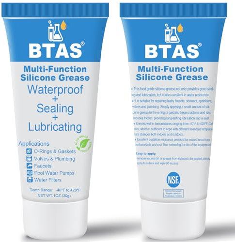 BTAS Plumbers Silicone Lubricant Grease for Pool Filter,Faucet O Ring Gasket Lube Rubber Seals,Waterproof Food Grade 1 oz 2 Pcs