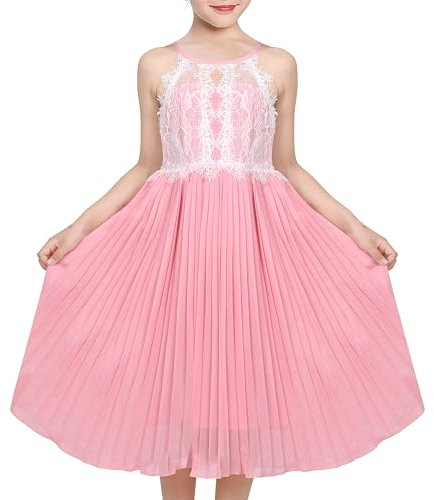 Sunny Fashion Robe Fille Rose Licou Dentelle Princesse Plissé Formel Mariage Reconstitution Historique 6 Ans