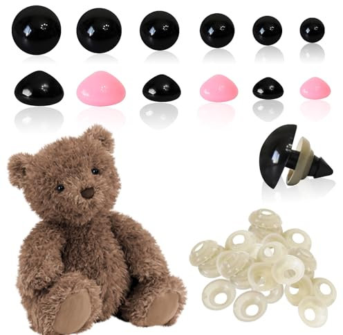 KATIMI 240 Pezzi Nasi e Occhi di Sicurezza per Animali all'Uncinetto, Occhi in Plastica per Animali all'Uncinetto con Rondelle, Accessori all'Uncinetto Fai da Te per Bambole Orsetto