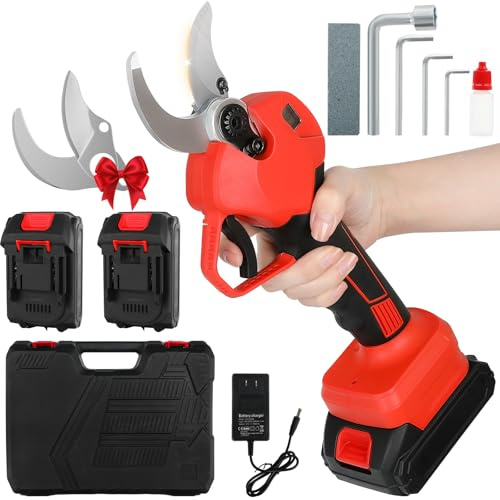 Akku Astschere 40MM, Elektrische Professionelle Gartenschere, 2 x 2 Ah Akku, LCD Display Bildschirm, 6-8 Stunden Laufzeit, 21 V Astschere, Rebschere, Baumschere, Rosenschere