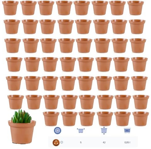 Red Dragon Seeds 50 Pack TINY Small Round Mini Plant Nursery Pots - 5.4cm Mini Plastic Flower Pots with Drainage Holes, Ideal for Seedlings, Vegetables, Herbs, Succulents, and Garden Plants.