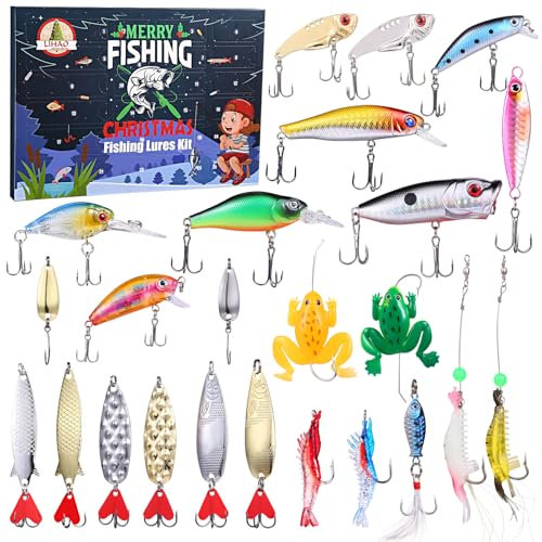 LIHAO Angeln Adventskalender 2025 Angelkalender Angelnhaken Angellieber Weihnachtskalender Fishing Set Tolle Geschenk für Männer Teenager Junge Zubehör für die Angeln