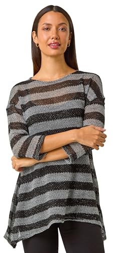 Roman Originals Hanky Hem Tunic Top for Women UK - Ladies Longline Blouse Asymmetric Hemline Casual Slouch Loose 3/4 Sleeves Round Neck Relaxed Comfortable Holiday - Grey - Size 18