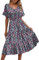 Zeagoo Damen Sommerkleid Elegantes V-Ausschnitt Blumenkleider Strandkleid A Linie Kleid Kurzarm Freizeitkleid Rüschenkleid mit Taschen Rosa Schwarz M