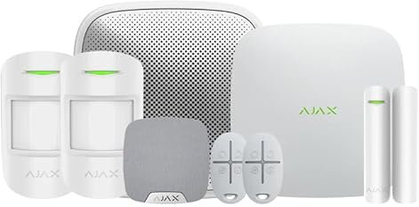 AJAX Systems Kit 2G+LAN Wireless Alarm StarterKit para Apartamentos, 2 Detectores de Movimiento, 2 Llaveros, 1 Sensor de Puerta, 1 Sirena de Hogar, 1 Sirena de Calle, Tarjeta SIM, Garantía Oficial