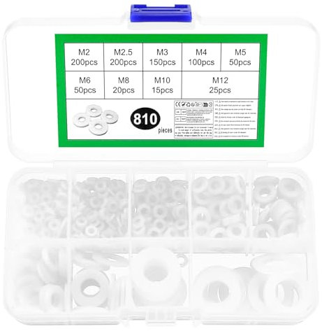 810 Pcs Rondelles Nylon, Joint Torique, Rondelles Plates Blanches, Rondelle Plastique, Entretoises en Nylon, Joint Plomberie, Joint Plat Isolation pour Vis Boulons, M2 M2.5 M3 M4 M5 M6 M8 M10 M12