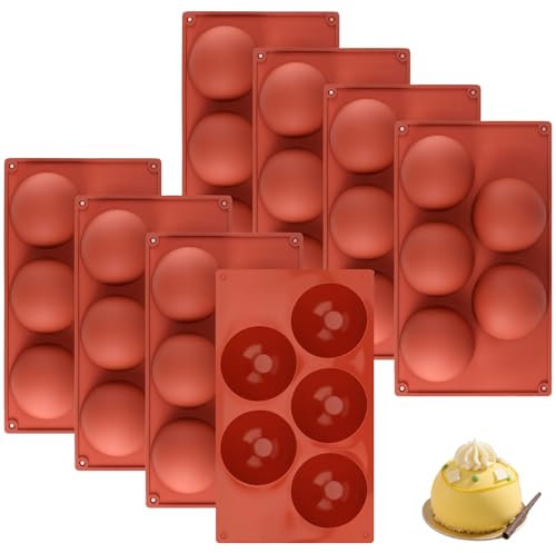 CHUENKUK Lot de 8 moules en silicone demi-sphère de 8 cm - Moule à chocolat en silicone avec 5 cavités - Moule en silicone pour chocolat, gelée, gâteau