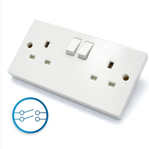 STATUS 13A Double Gang Double-Pole Switched Wall Socket, Twin UK Plug Faceplate with Safety Isolation for Home Installations, White (S2G13ADPSSB4)
