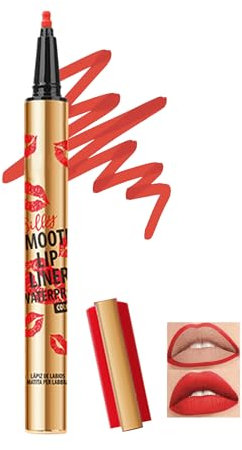 Matte Lipliner Wasserfest, Langanhaltender Wischfester Lip Mark Pencil, Hochpigmentierter Flüssiger Lippenstift, Smooth Moisturizing Lippenkonturenstifte Lipgloss, Natürlicher Tattoo-Effekt-02# Rot