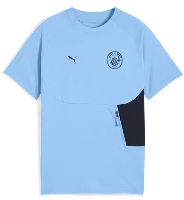 Manchester City Kids PUMATECH Pocket Tee - Blue | Official licensed; dryCELL moisture-wicking; regular fit; cotton blend; patch pocket; short sleeves; breathable