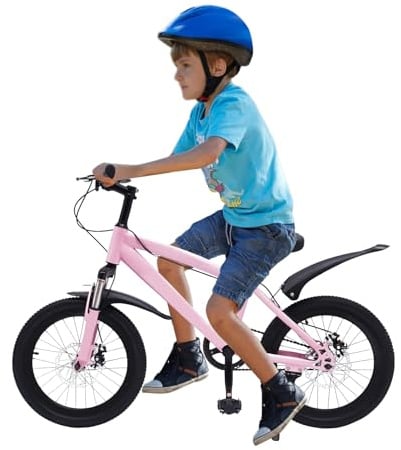 Coniaio 18 Zoll Kinderfahrrad Mountainbike, Kohlenstoffstahl Fahrrad mit Taschenlampe, Kinder Fahrrad für Jungen & Mädchen, rosa