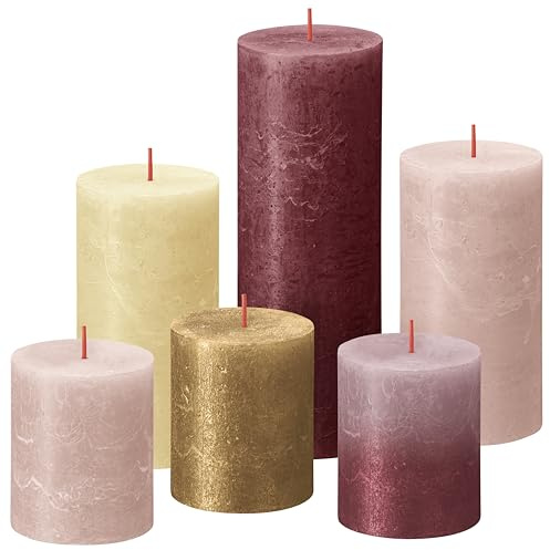 Bolsius Rustik Stumpenkerzen - Geschenk Set 6 Stück - Haptic Luxury - Dekorative Haushaltkerzen - Länge Brenndauer - Unparfümierte - Natürliches Pflanzenwachs - Ohne Palmöl