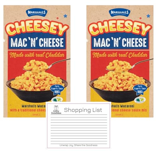 Marshall’s Cheesy Mac ‘n’ Cheese 2 Pack – Creamy Instant Macaroni Pasta Meal, Quick & Easy Comfort Food, 190g Each (Total 380g) – Includes Gifty Goodness Shopping List