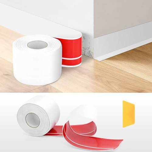Chicosy Sockelleiste Selbstklebende, 6M PVC Weichsockelleiste Selbstklebend 50x20mm, Wasserfest, Flexibel, Einfache Montage, DIY Renovierung Für Küche, Badezimmer, Wand, Boden, Weiß