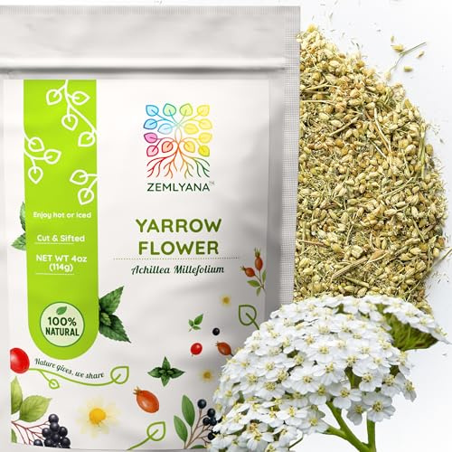 Dried Yarrow Flowers Tea - Natural Yarrow Flower Herb Bulk - Achillea Millefolium Herbs - Loose Leaf Cut and Sifted, 4oz