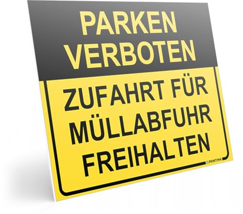 PRINTIMA Hinweisschild 40x30 cm „Parken Verboten – Zufahrt für Müllabfuhr freihalten” aus PVC inkl. Befestigung – wetterfestes Verbotsschild mit Montagematerial