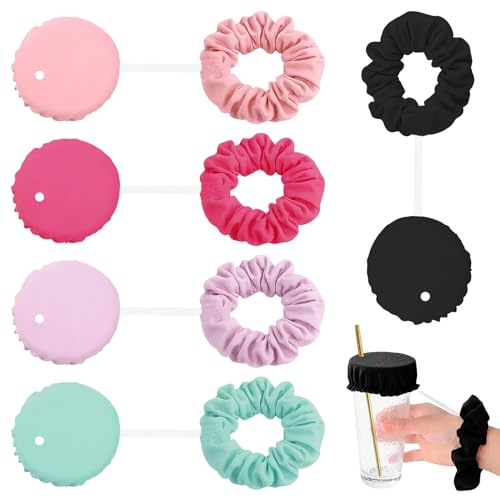 Drink Covers Anti Spike, 5PCS Drink Spiking Prevention with Scrunchie Hair Band Reusable & Washable Cup Cover with Straw Hole Alcohol Protection for Girls Women Clubs Bars Parties Fits Most Cups
